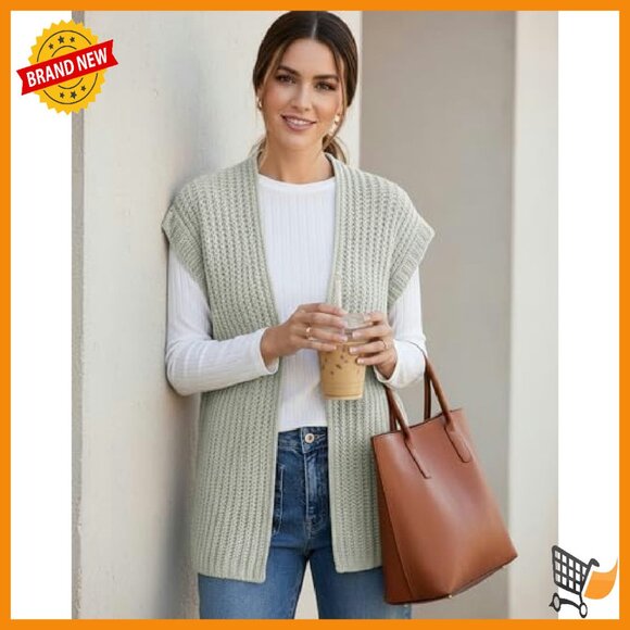 Sleeveless Chunky Knit Sweater Vest Open Front Cardigan Womens - Picture 3 of 8